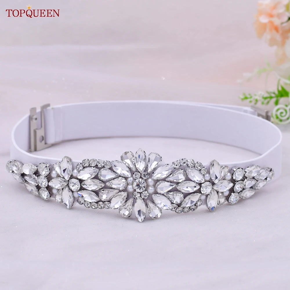 

TOPQUEEN S407-B Women Elastic Belts for Party Dress Gown Silver Rhinestone Girdle Female Shiny Waistband Fashion Daily Luxurious