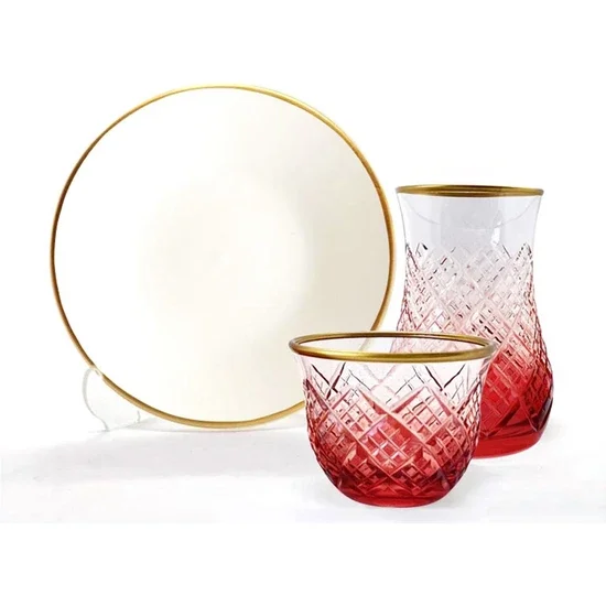 Toygar Damla Efe Tea Set 6+6 Crystal Red