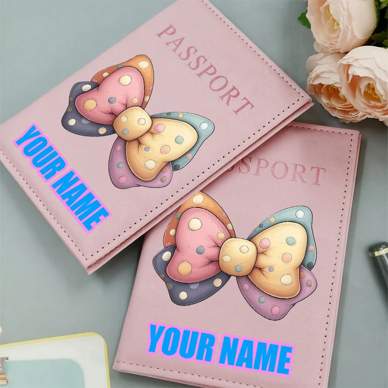 

Customized Passport Case,Personalized Passport Cover with Cute Colorful Polka Dot Bow Pattern,Custom Name Travel Passport Holder