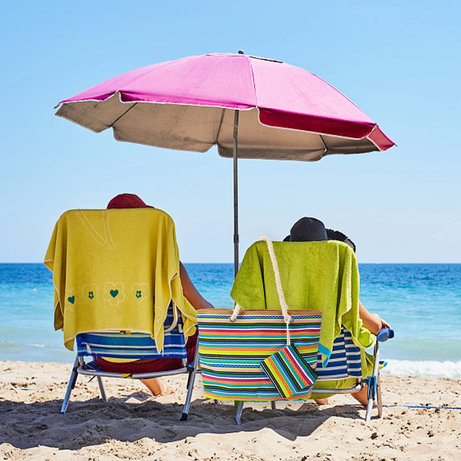 Duża torba na plażę, letnie torby plażowe torba na plażę dla kobiet, torba na zakupy torba z zamknięciem suwakowym i kieszenie, duża pojemność torby