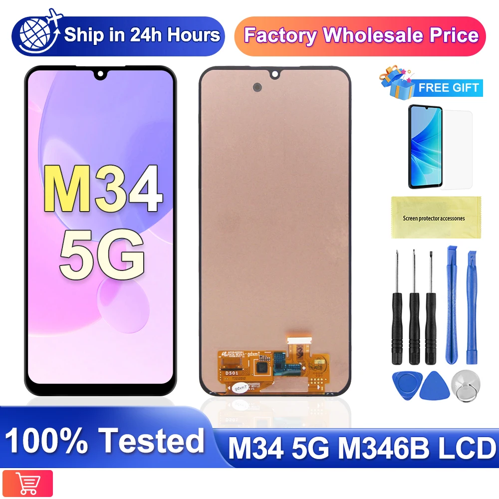 

Super AMOLED M346 Display With Frame For Samsung M34 5G M346B M346B/DS LCD Display Touch Screen Digitizer Assembly