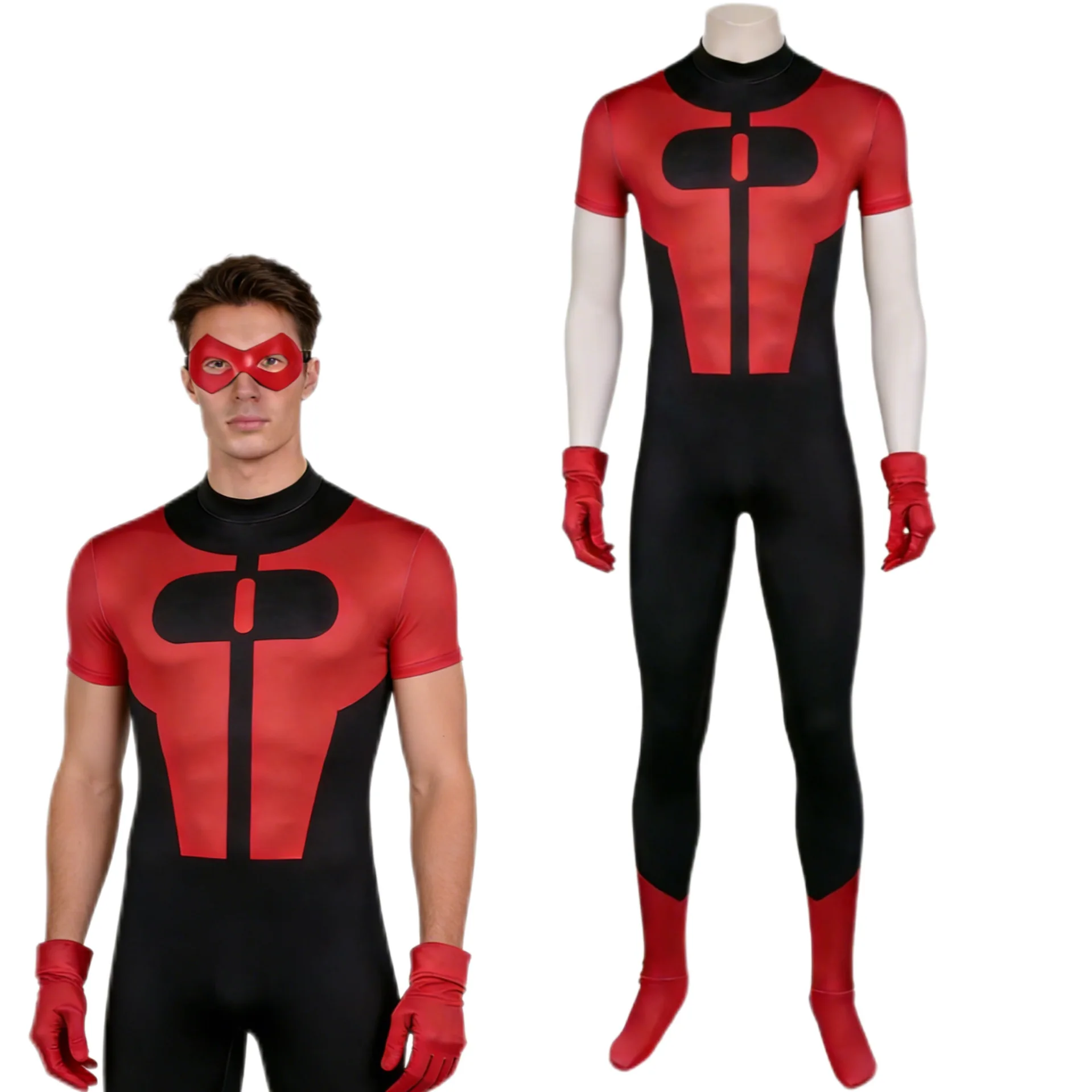 Disfraz de Cosplay Invincible 4 Oliver Grayson, mono rojo y negro, máscara para los ojos, para hombres adultos, trajes de juego de rol, traje de Carnaval de Halloween