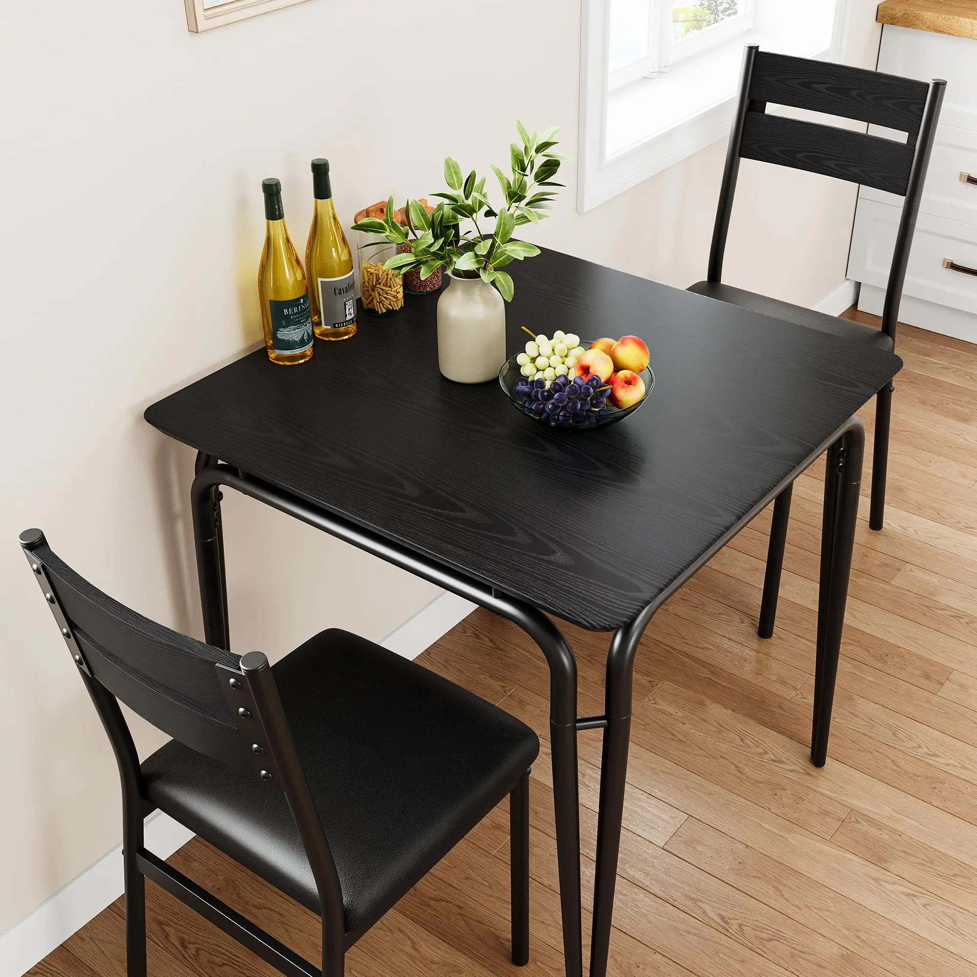 Set di 3 tavoli da cucina (2 paia) con struttura in metallo e 2 sedie imbottite, salvaspazio, stile industriale, per sala da pranzo, cucina e soggiorn