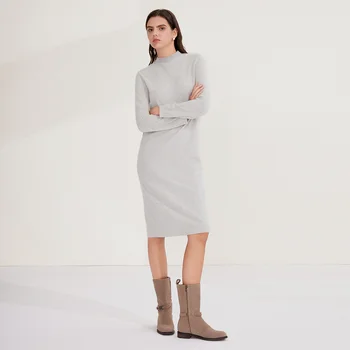 BY3521323 Damklänning av hög kvalitet i 100 % kashmir, varm och lyxig stickad vinterklänning med lång ärm och smal passform, elegant maxiklänning 10 best sales Knit maxi - №4