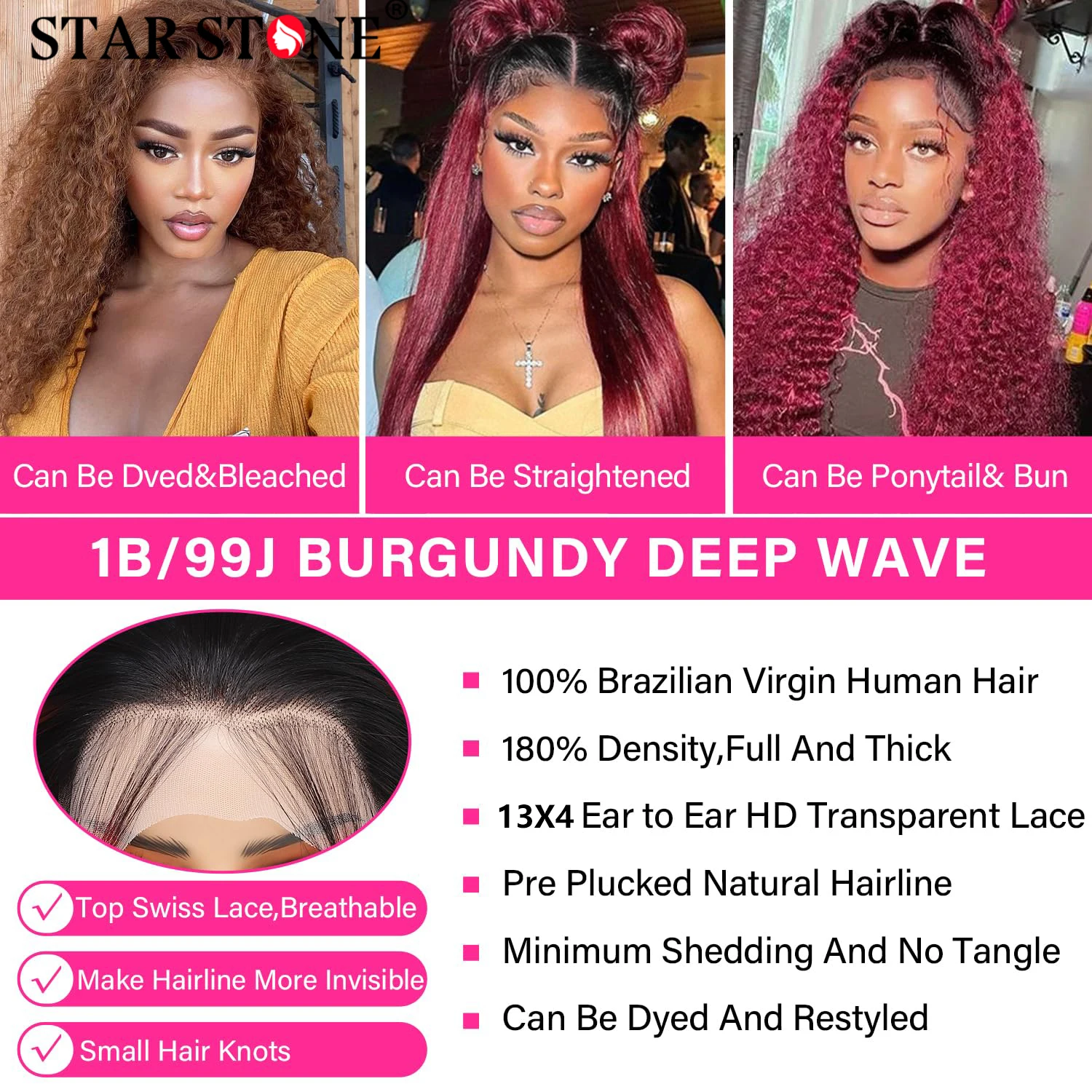 180% Density 1B-99j Deep Wave 13x4 Lace Frontal Human Hair Wigs Red Colored Curly Wigs 28 30 Inch Frontal Wig Remy For Women