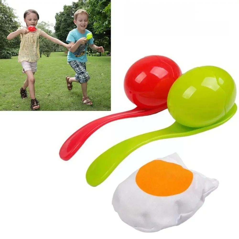 Jouet de course de relais d'équilibrage de Sports de plein air portables pour enfants, ensemble de jeu de course d'œuf et de cuillère en plastique, cadeau d'enseignement de la maternelle