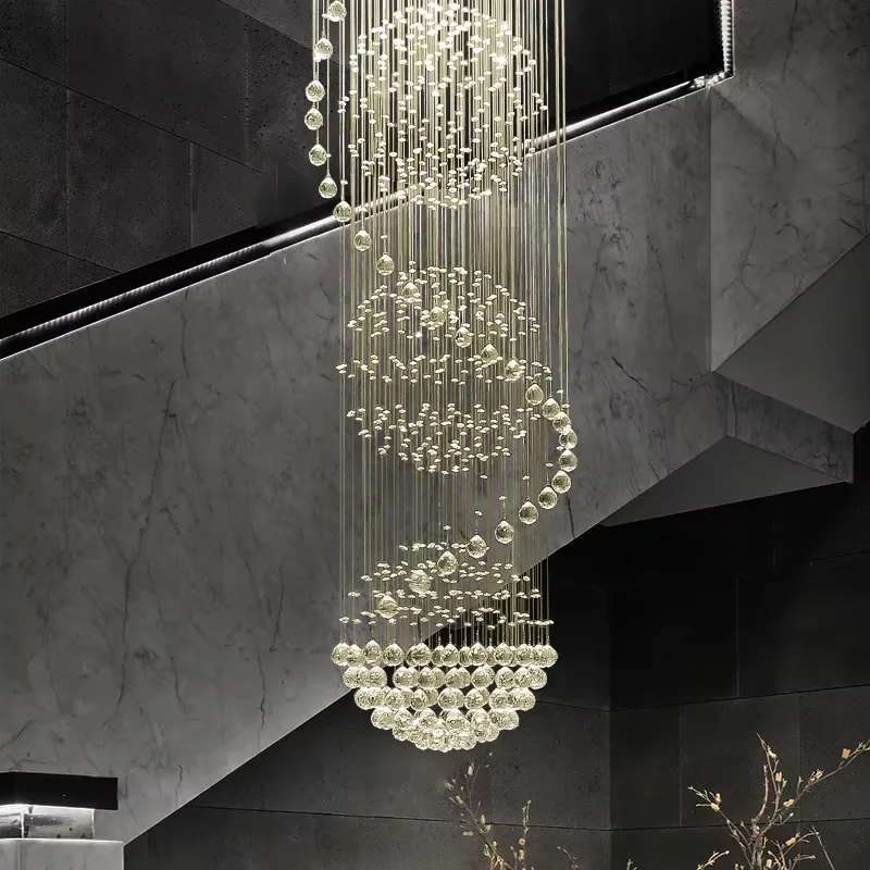 

Modern Long LED Spiral Crystal Chandelier Indoor Lighting Fixture for Staircase Villa Hotel Hall