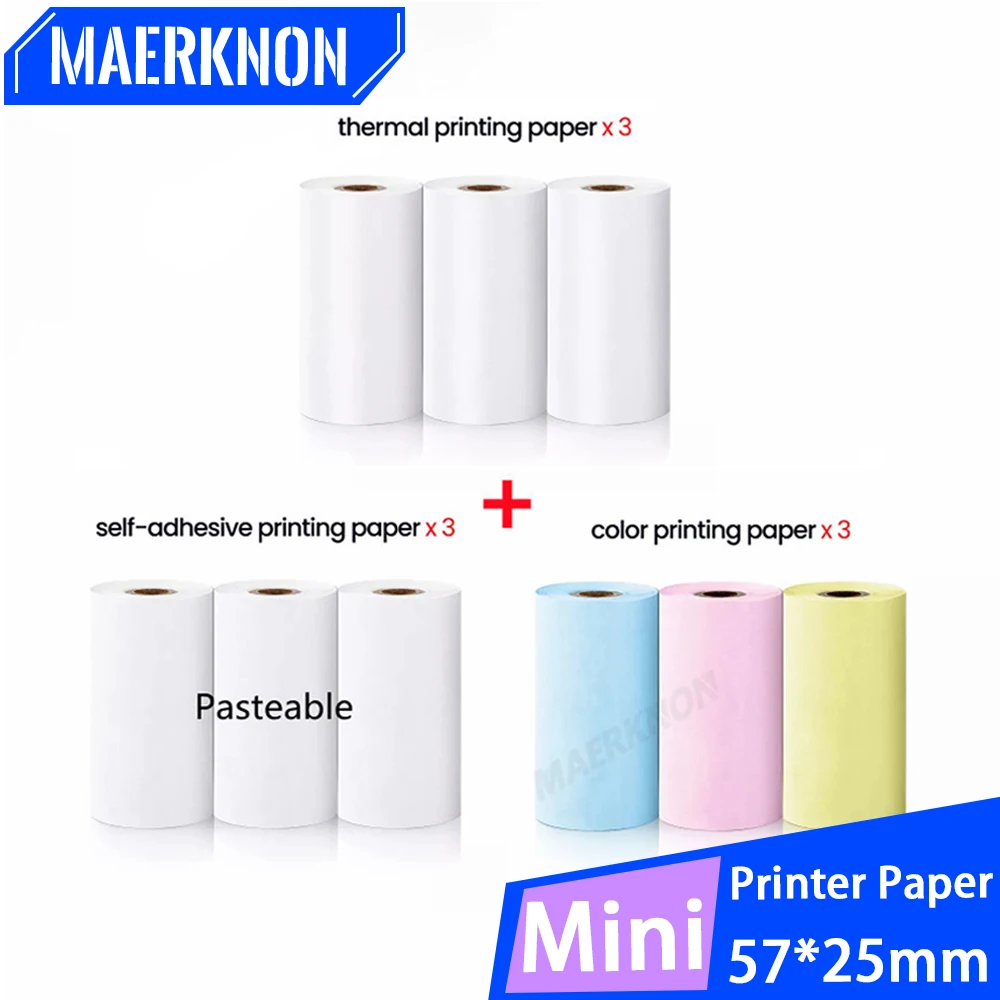 

Thermal Label Printer Paper 57*25MM Mini Printer Sticker Colorful Self-Adhesive Roll Paper Bluetooth Photo Inkless Printer Paper