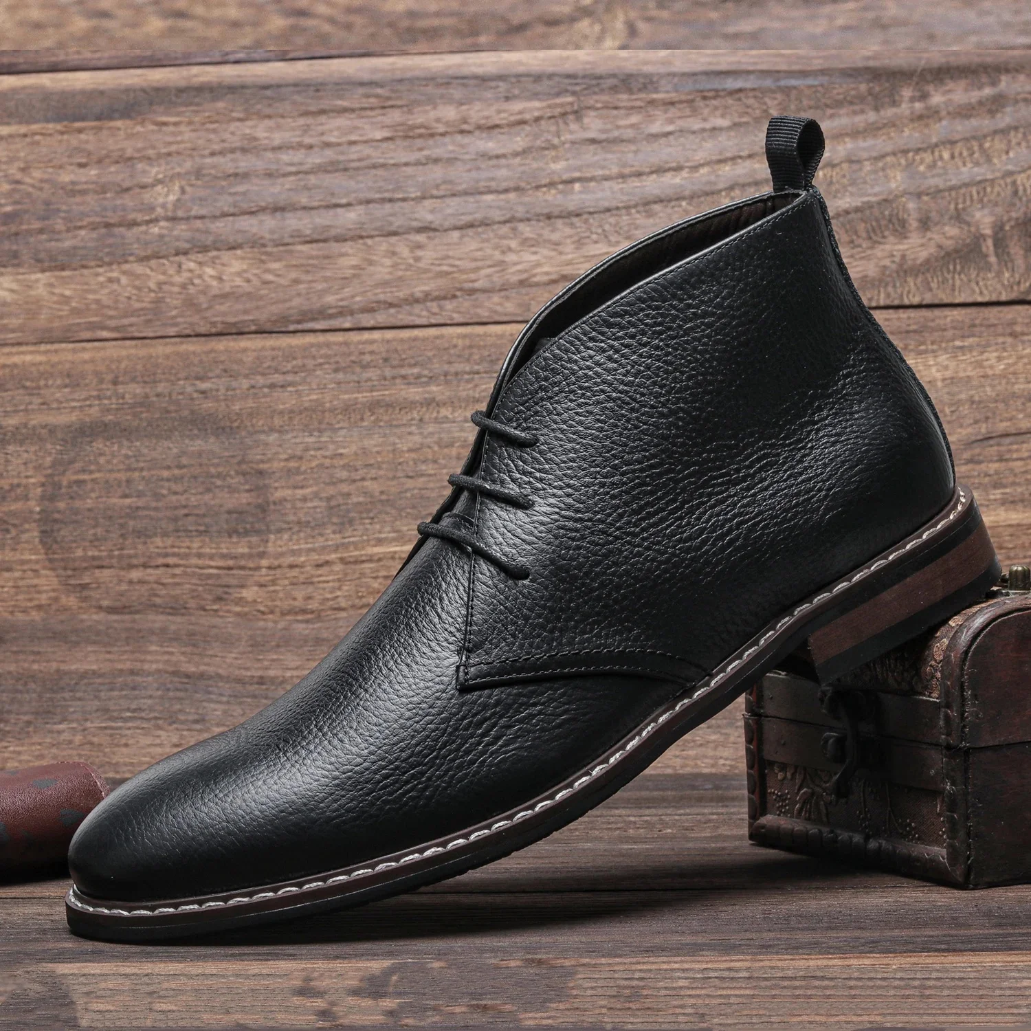 Męskie buty z prawdziwej skóry Modne wygodne markowe skórzane buty za kostkę 2023. # KD585 — zdjęcie 2