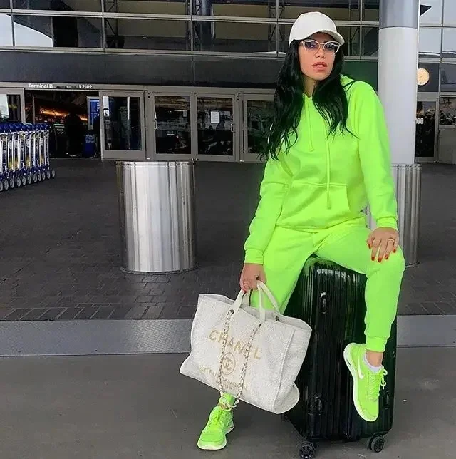 BKLD jesienny dwuczęściowy zestaw dla kobiety dres codzienny Noen zielone bluzy z długim rękawem + spodnie z wysokim stanem stroje damskie dres — zdjęcie 2