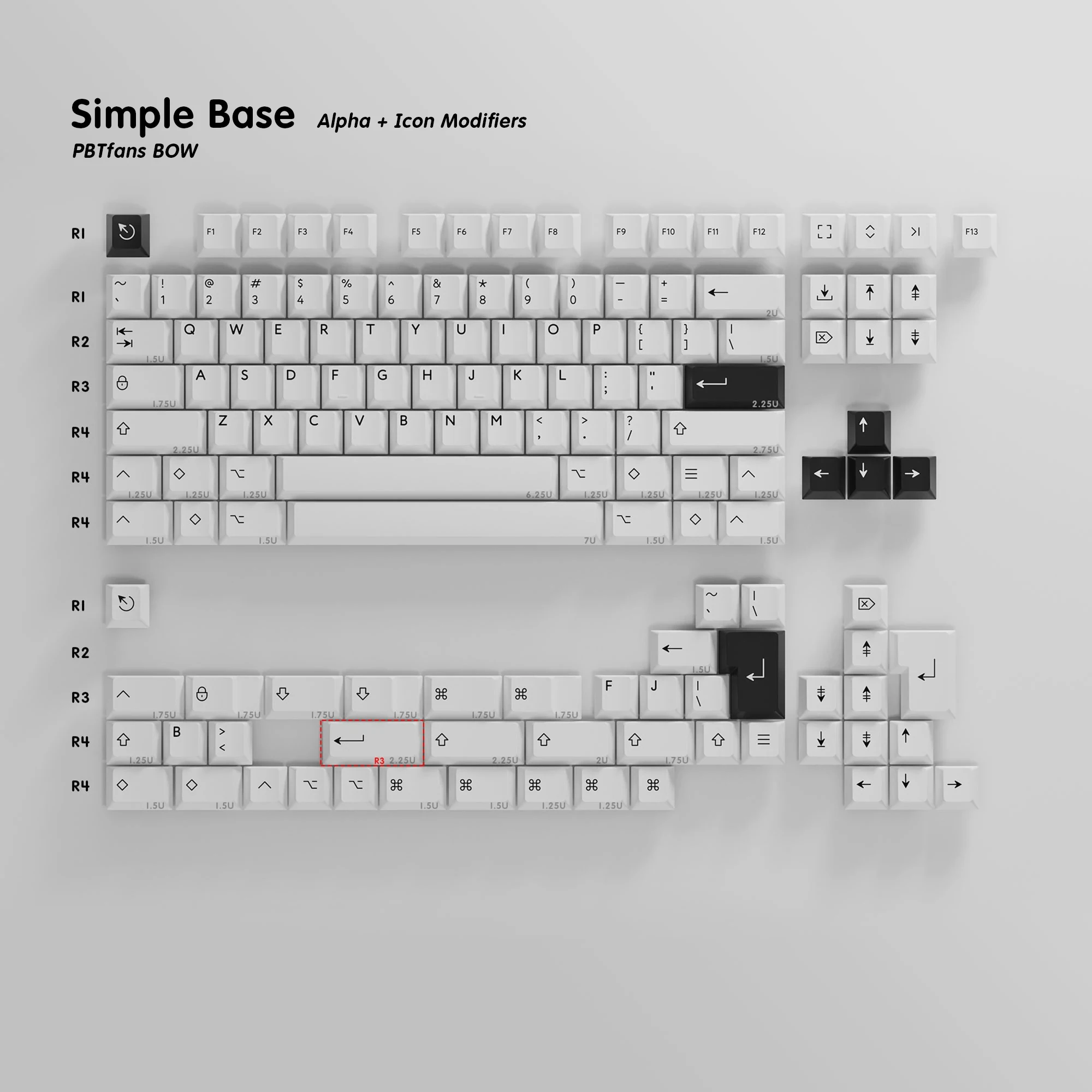 [Base kit] PBTfans BOW PBT Material Doubleshot Cherry Profile Keycaps Icon/Text Modifiers /ISO Enter/1.75U Shift/Command key