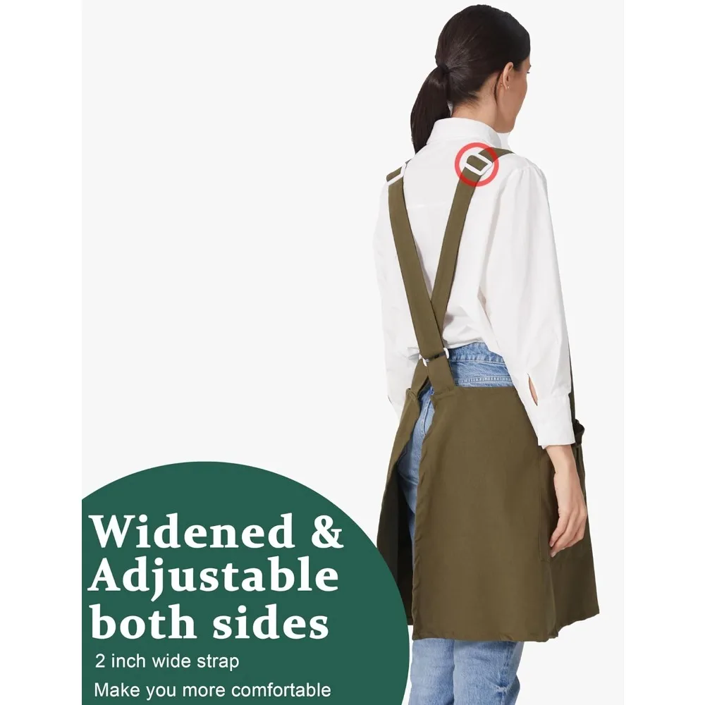 Cozy Adjustable Cross Back Aprons for Women with Pockets Cotton Linen Cooking Kitchen Baking