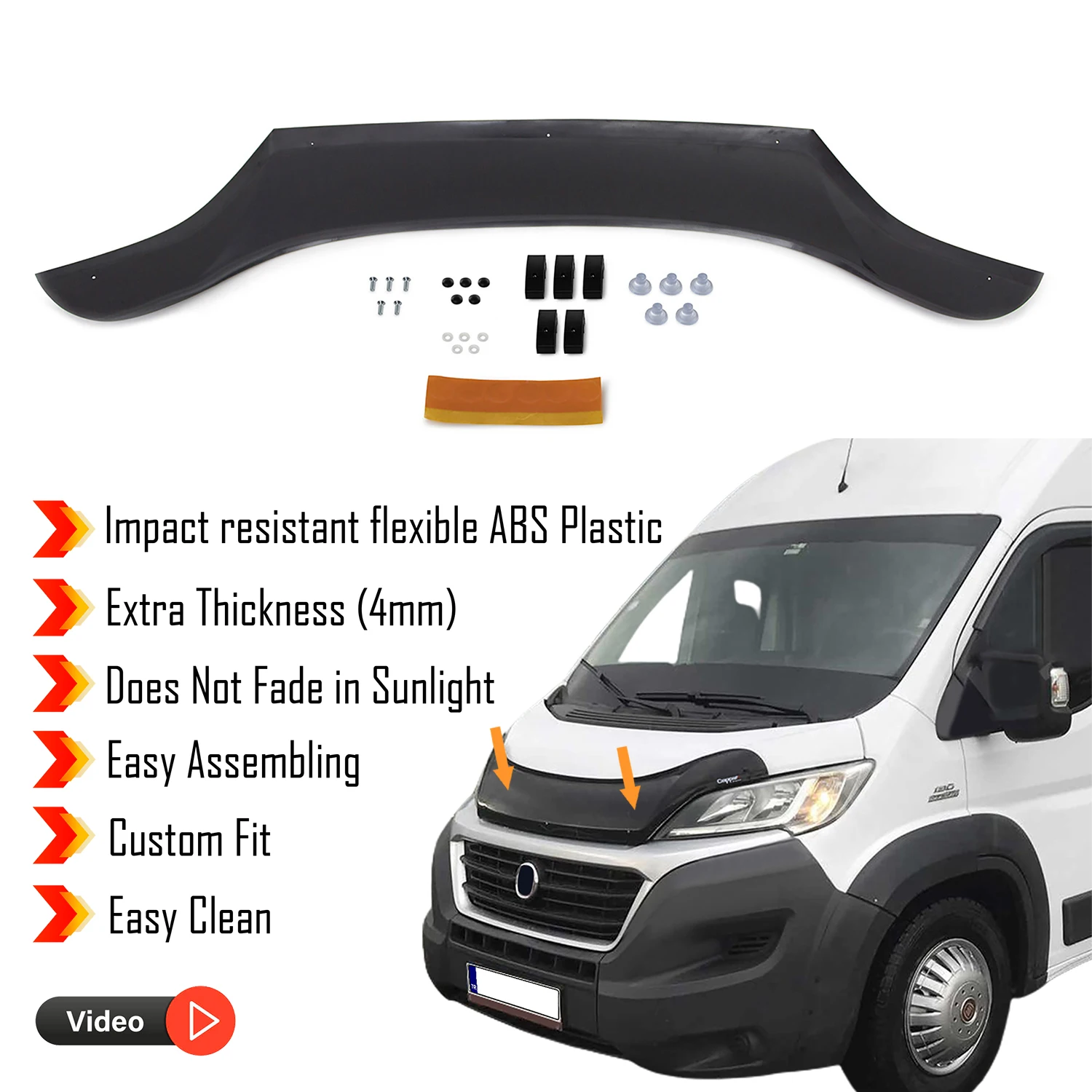 Hood Deflector Guard for Fiat Ducato (2014+) Bug Shield Bonnet Protector / 4 mm thickness and ultra-durable material