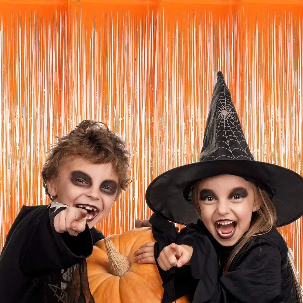 Décoration de rideau d'arrière-plan d'halloween, frange de guirlandes, rideau en aluminium, Orange, noir, blanc, décoration de fête