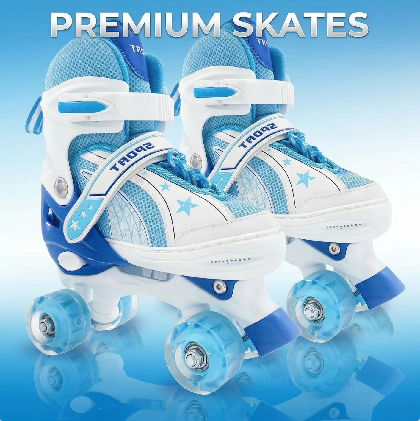 Janplay Kids Roller Skates for Boys Girls, Adjustable Quad Roller Skates with Light Up Wheels, Double Row Outdoor Skates Birthday Gift
