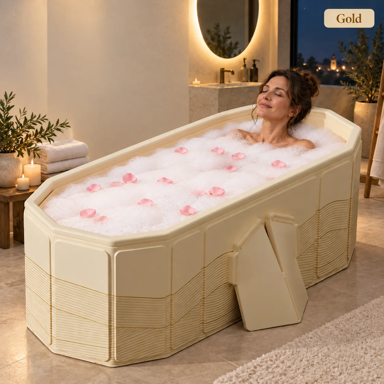 Foldable Bathtub, Portable PVC Soaking Tub with Drain Outlets, No Assembly Required for Home Bathrooms