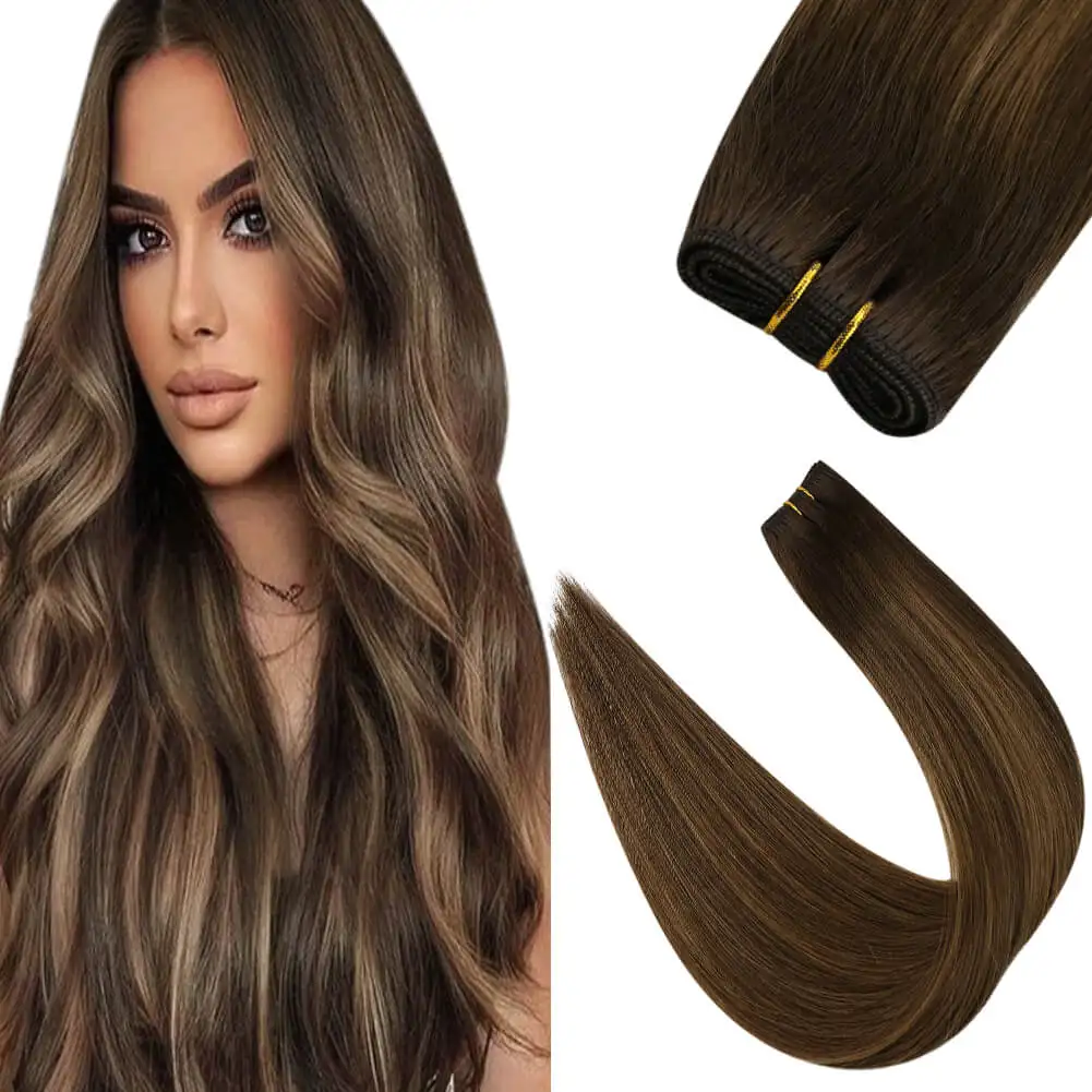 LaaVoo Virgin Weft Hair Extension 50g/pcs 100% Real Straight Human Hair 16-24inch High Quality Seamless Sew in Bundles Hair