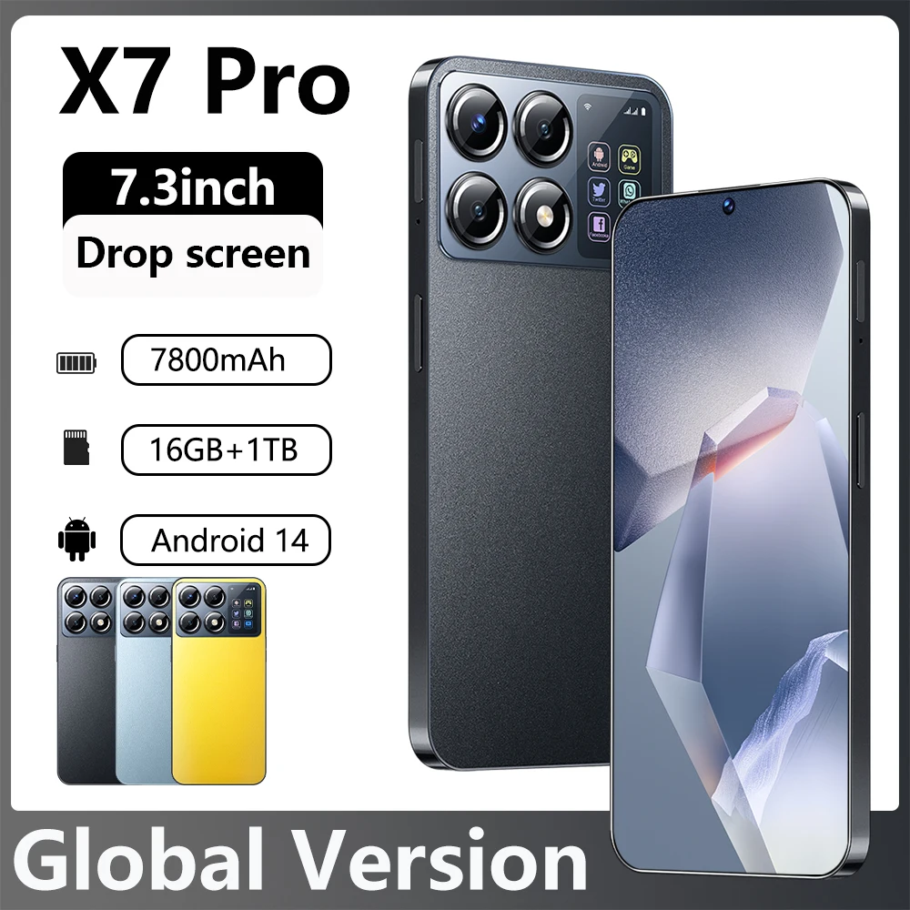 

Global Version New X7 Pro Smartphone 7.3inch Full Screen 4G/5G Cell Phone 16TB+1TB 7800mAh Mobile Phones 108MP Celulares