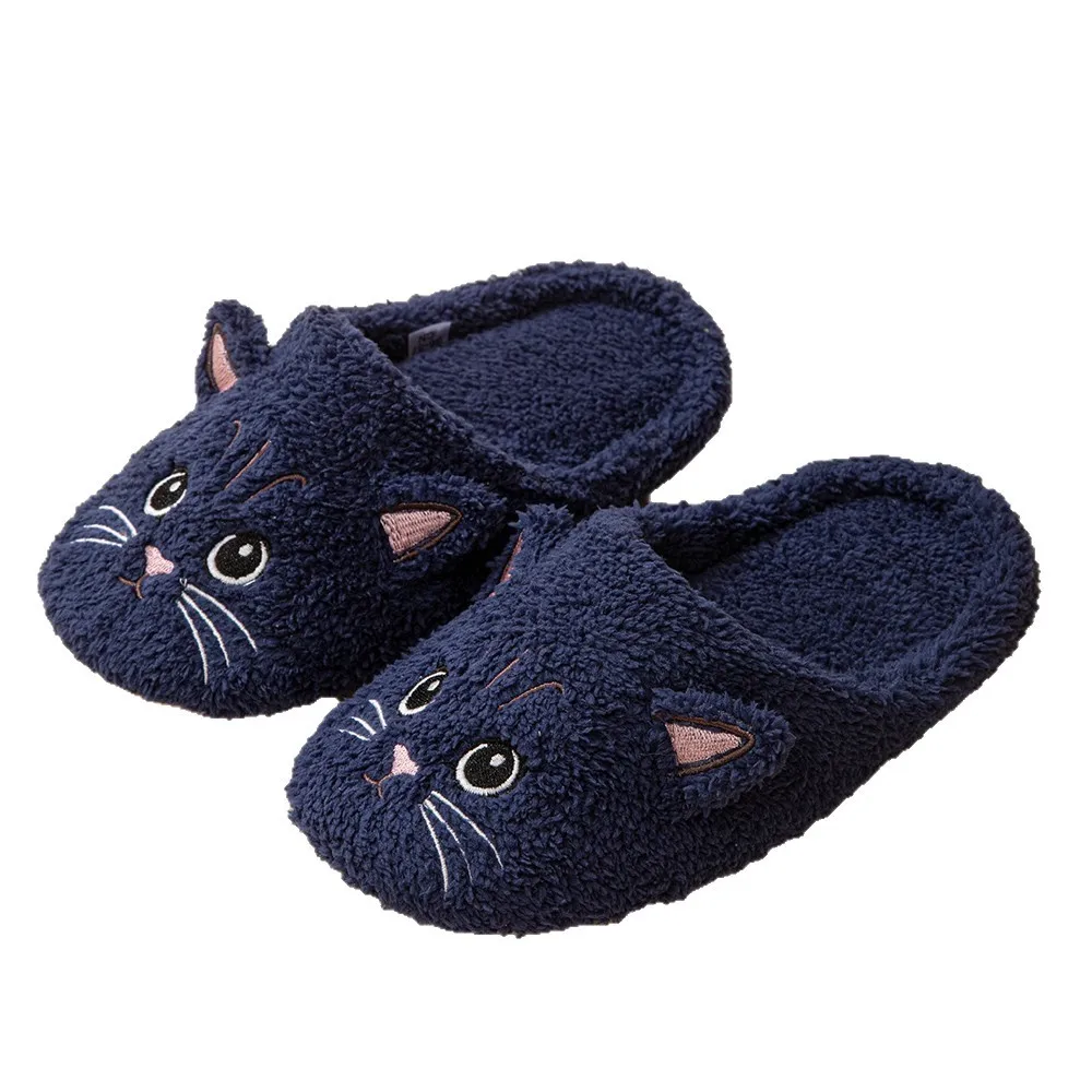 Women'S Plush Slip-On Slippers with Cat Design - Soft Plush Fabric, Cozy Indoor House Shoes for Spring & Fall, Cute Cartoon Kitty Home Slippers, Cute Slippers, Casual Footwear, Playful Footwear, Comfortable Lining, Comfy Footwear, Casual Wear - view 5