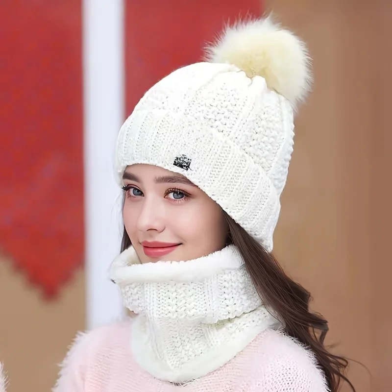 AliExpress UK Women's Scarf Hat Winter Cycling Padded Warm Knitted Wool Hat Thickened Windproof Scarf Hat Warm and