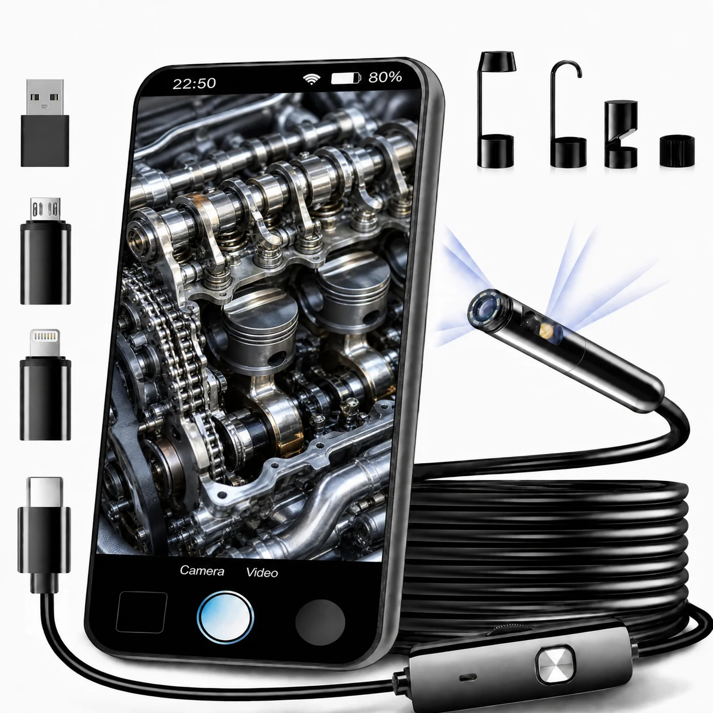 1920x1440P Industrial Endoscope Type C USB Borescope Camera Flexible Auto Repair Pipeline Inspection Camera for IOS/PC/ Android