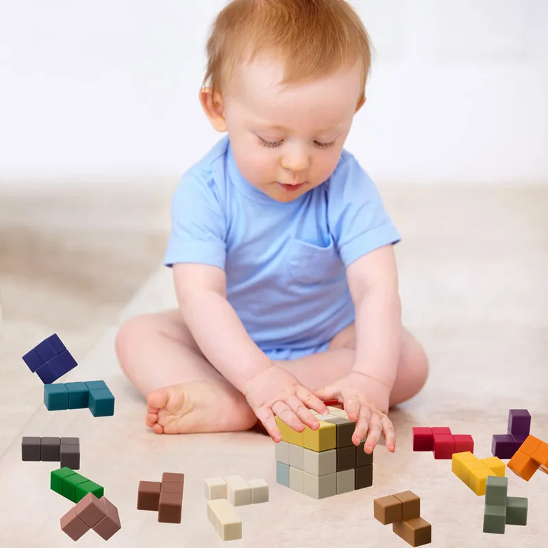 Building Block Toys Silicone alimentare riconoscimento della forma di giunzione arbitraria educazione della prima infanzia per il cubo Montessori del bambino