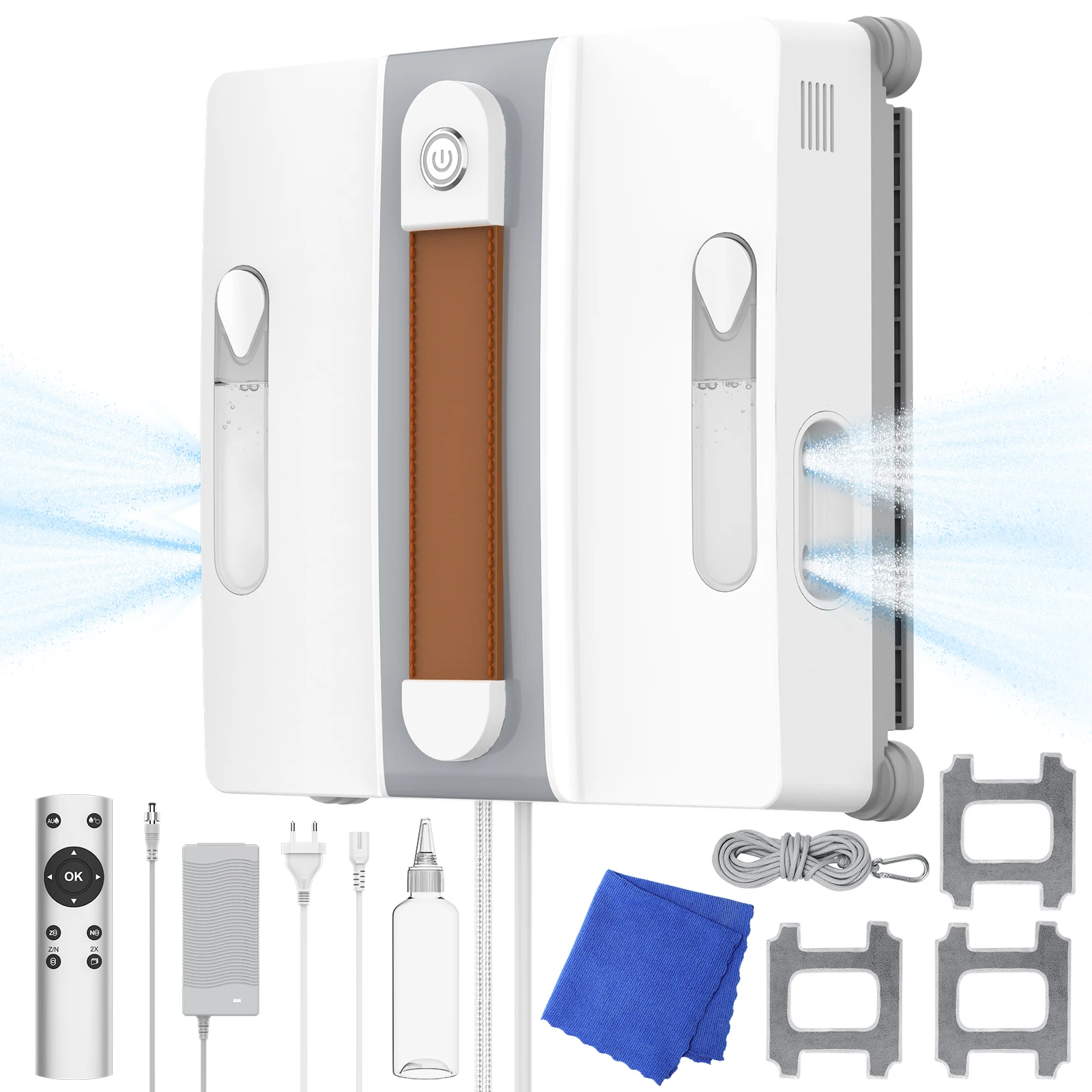 Robot nettoyeur de vitres carré entièrement automatique avec quatre jets d'eau, aspiration haute puissance, capteur laser pour le nettoyage des murs et des vitres domestiques