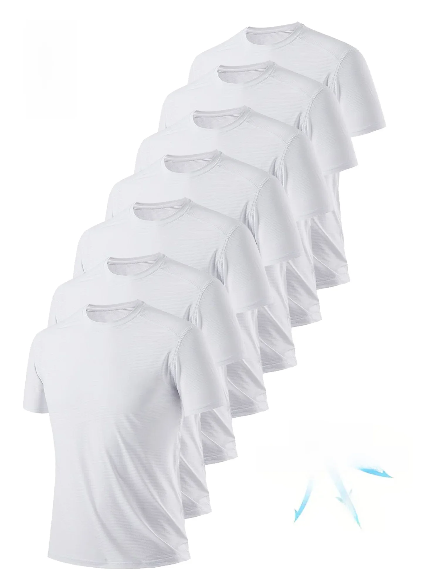 T-shirt met ronde hals 7-delig wit ultralicht heren sneldrogend ademend zweetabsorberend shirt geschikt voor fitness gym en ru - afbeelding 2