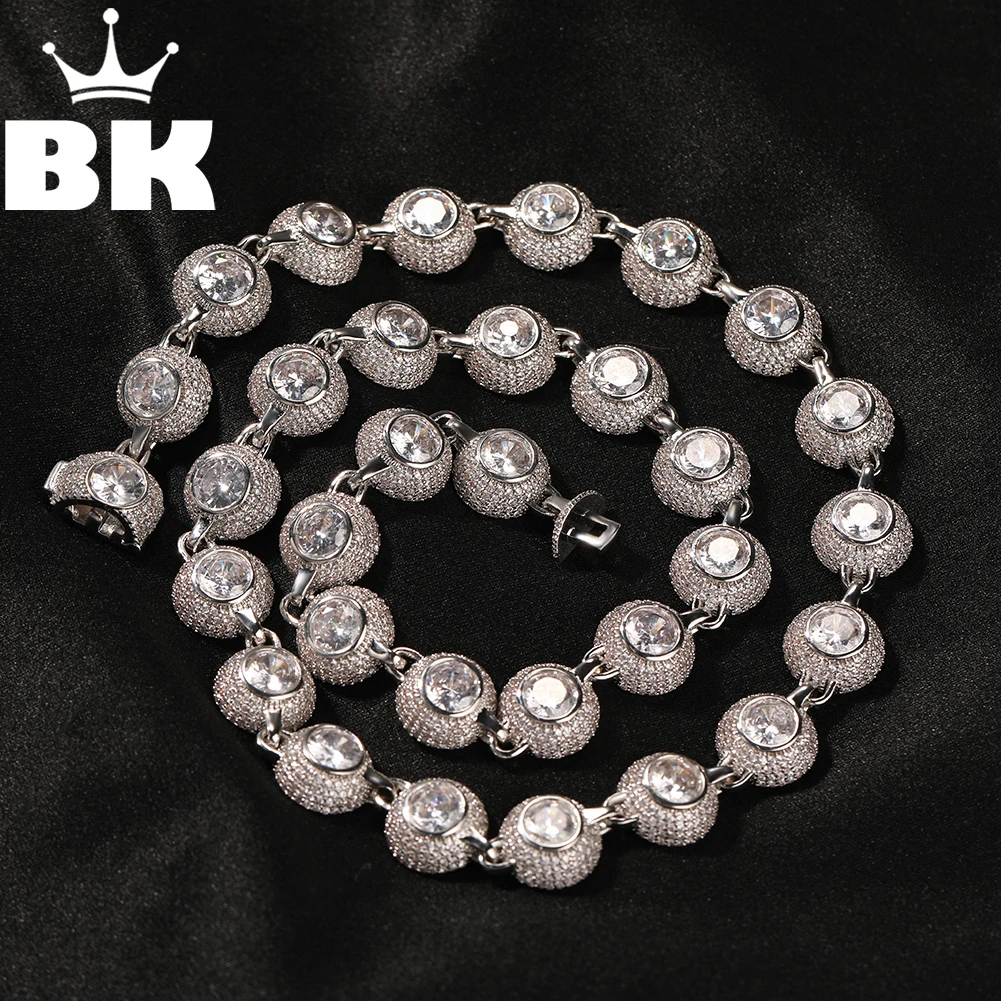 

THE BLING KING 12mm Beads Chain Necklace For Women Round Cubic Zircon Iced Out Choker Luxury Vintage Romantic Jewelry Wedding