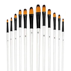 Ponta De Nylon Sintético Filbert Paint Brushes Set, Artista Escova para Acrílico, Óleo, Aquarela, Guache, Pintura Profissional, 12Pcs