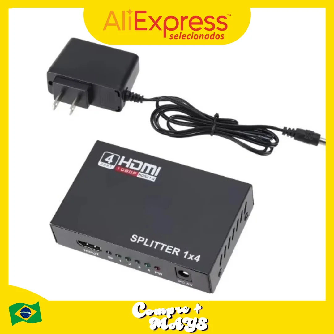 Splitter Hdmi 1x4 Divisor Full Hd 1080p 1.4 3d Distribuidor de Sinal de Alta Qualidade Ideal para TVs Monitores e Projetores