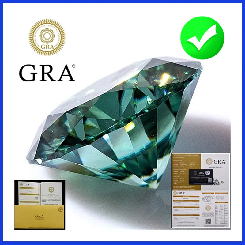 

НОВЫЕ зеленые муассанитовые камни круглой огранки VVS1 для проверки бриллиантов с отчетом GRA