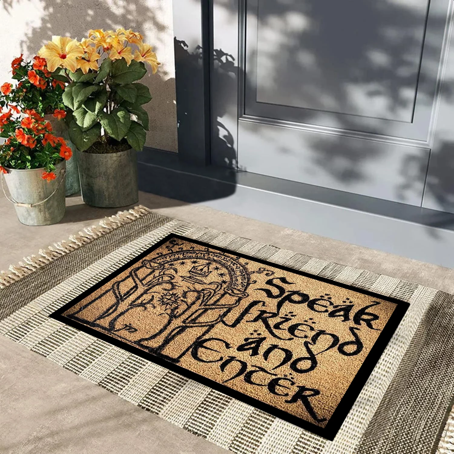 Speak Friend and Enter Funny Rubber Doormat, Non Slip Lord of the Rings Floor Mat, Indoor Porch, Patio, Holiday Rug, Home Decor