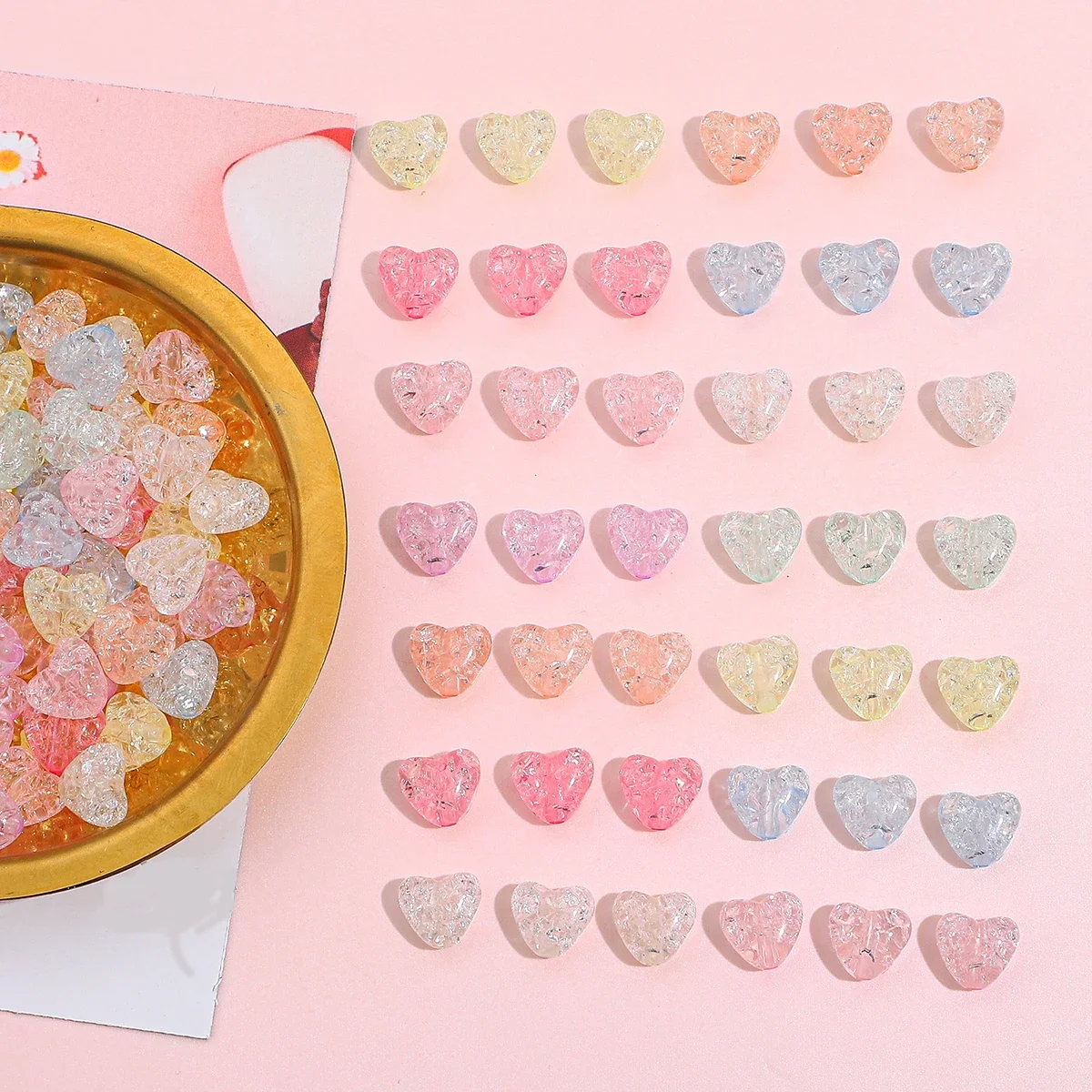 Około 70 sztuk akrylowych wewnętrznych złamanych koralików, luźnych koralików True Peach Heart DIY ręcznie robiona biżuteria, akcesoria do bransoletek, materiały do naszyjników — zdjęcie 2