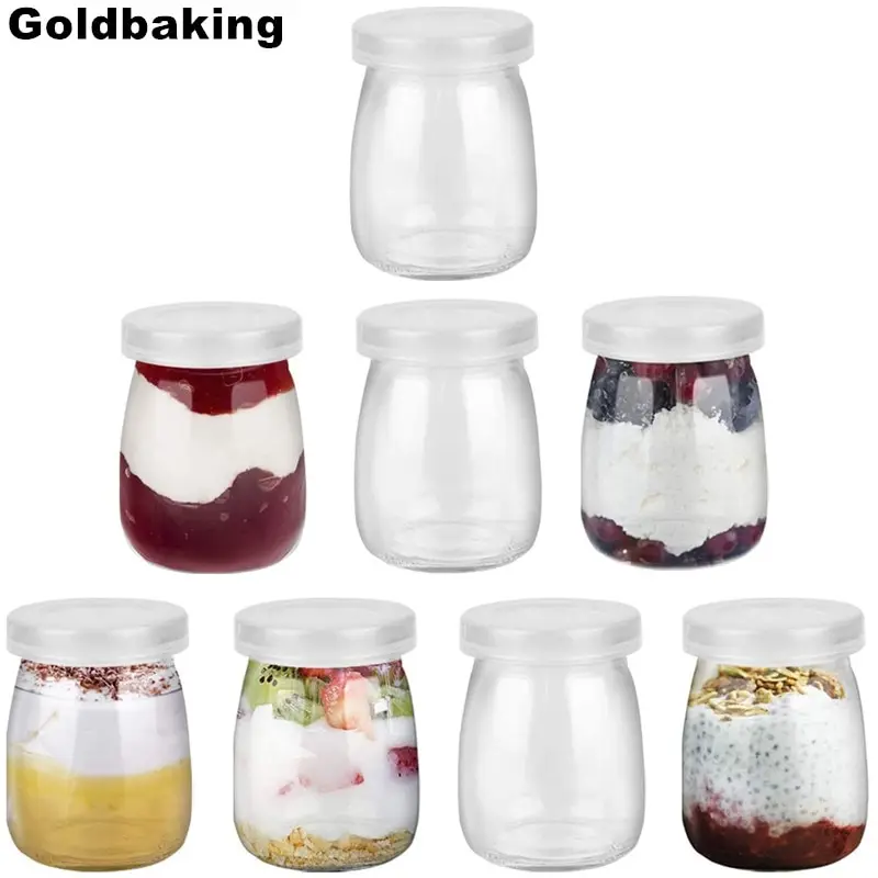 

8 Pieces Mini Yogurt Jars Glass Pudding Cups PE Lids Containers Pot Ideal For Milk Jellies Honey Spices Mousse 100ml(3.4oz)