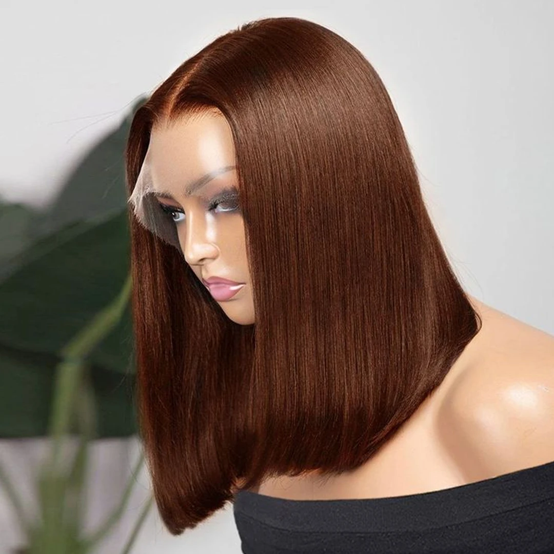 

Chocolate Brown Straight Bob Wigs 100% Brazilian Human Hair 13X4 HD Lace Frontal Wig Dark Brown Remy Human Hair for Women