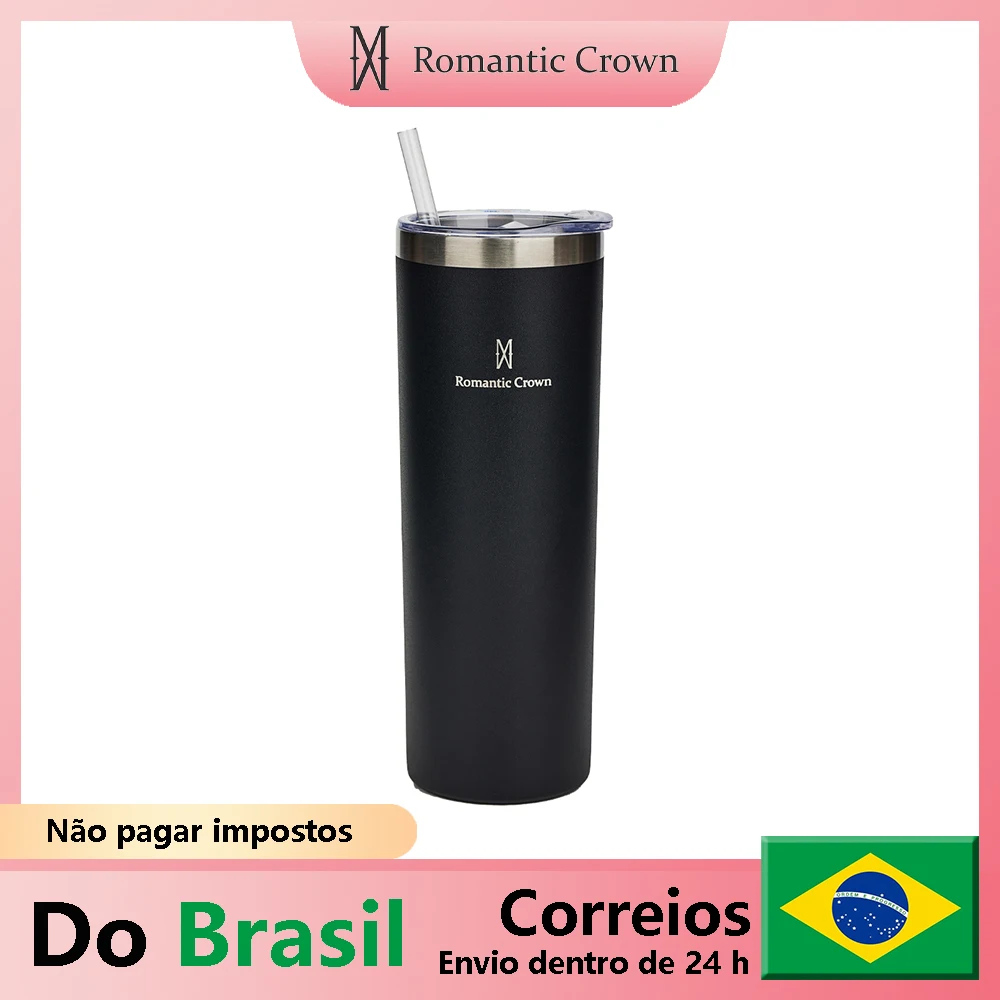 Romantic Crown Black Cup 304 Stainless Steel Insulated Cup 20OZ Straw Cup, Vacuum Thermal Cup, Thermal Water Bottle