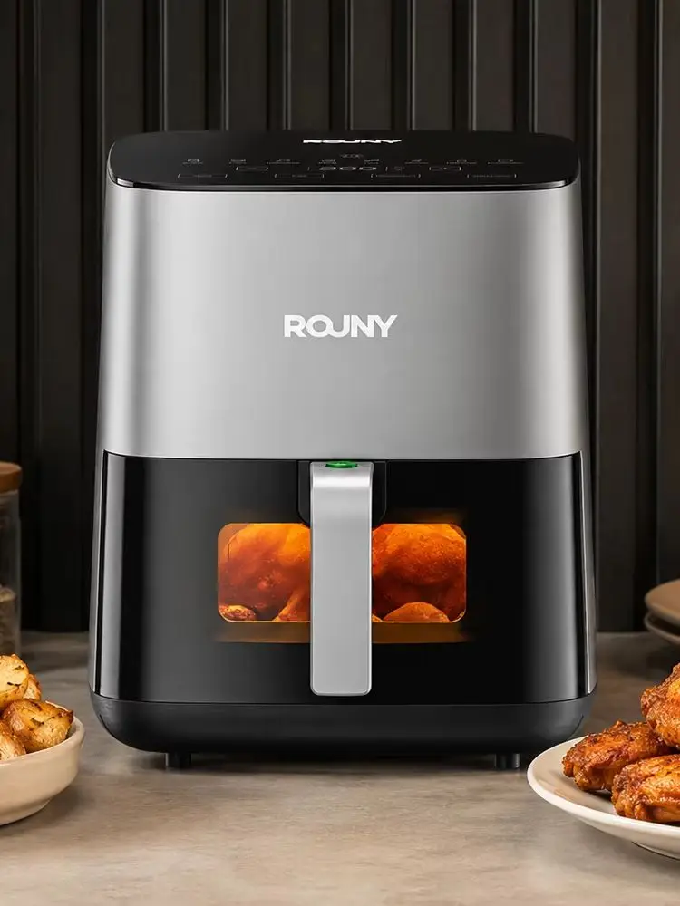 ROUNY 5L – urządzenie do gotowania na parze i w powietrzu, 1450 W, ekran dotykowy, podwójny wentylator zapewniający cyrkulację gorącego powietrza, 8 programów gotowania, kosz z powłoką zapobiegającą (Ciemnoszary) — Zdjęcie 2 z 2
