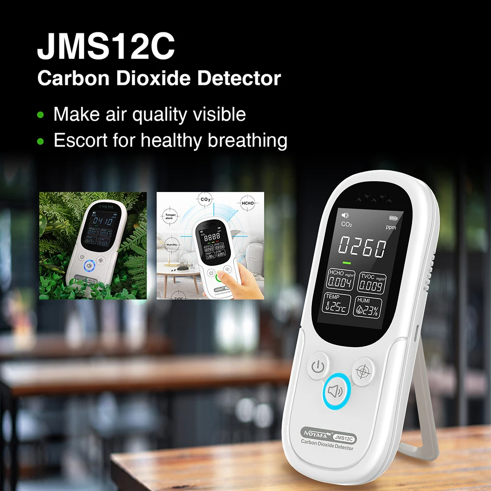 NOYAFA-Detector de Qualidade do Ar Multifuncional Portátil, 5 em 1, HCHO, Co2, Monitor TVOC, Display LCD, Testador de Temperatura Doméstica, JMS 12C