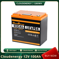 Cloudenergy CL12-100 12V 100Ah LiFePO4 Battery Pack, 1280Wh, 6000+ Cycles Built-in 100A BMS Support Series/Parallel Backup Power