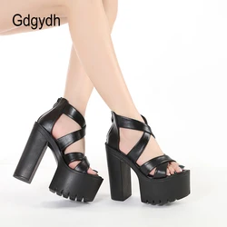 Gdgydh High Heels Chunky Block Platform Heels for Women Ankle Strap Sexy Open Toe Strappy Dressy Sandals with Zipper Goth Shoes