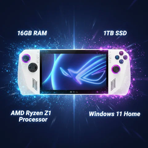 ASUS - ROG Ally Palmare da gioco FHD da 7" 120 Hz, processore AMD Ryzen Z1, 16 GB di RAM, SSD da 1 TB, AMD Radeon, Windows 11 Home, Bianco