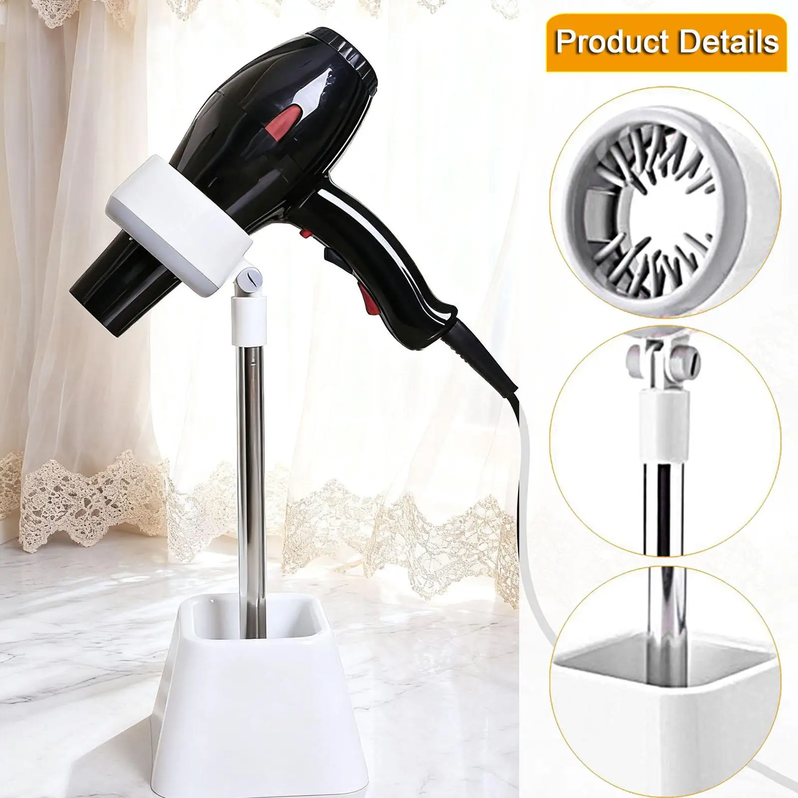 

180 Degree Rotating Hair Dryer Stand Pet Hair Dryer Holder Storage Rack Pet Hair Dryer Stand For Household Bathroom Vanity