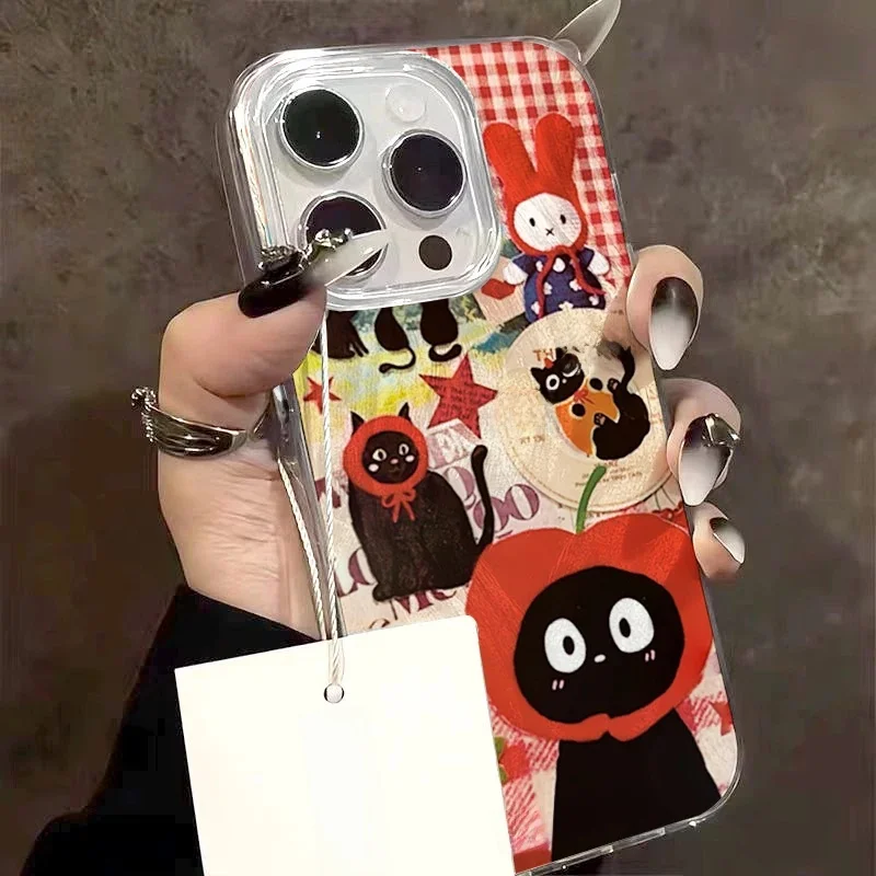 Coque de téléphone mignonne chat rouge chapeau fraise pour Samsung Galaxy S26 S25 Ultra S24 S23 FE S22 Plus A55 A54 A15 A35 A34 A73 5G