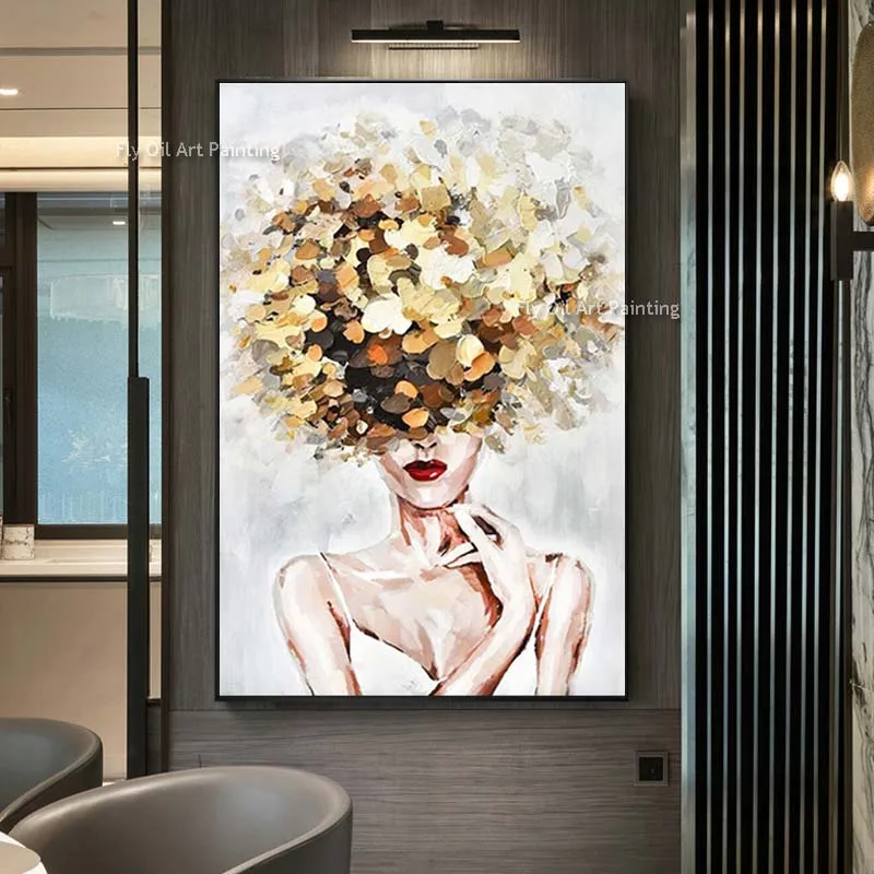 Faceless Oil Painting Abstract Lady Canvas Painting Hand Painted Woman Face Artwork Original Wall Art Figurative Canvas Art