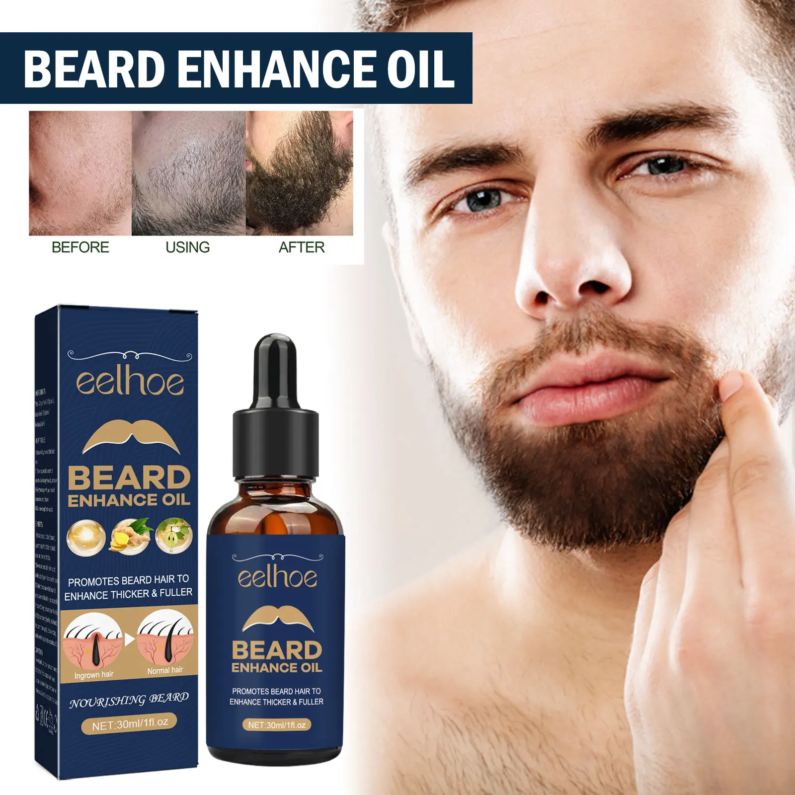 EELHOE Men Face Care Beard Enhance Oil Moisturizing Soften Strengthen Brightening Follicles Stimulating Natural Growth Beard Oil