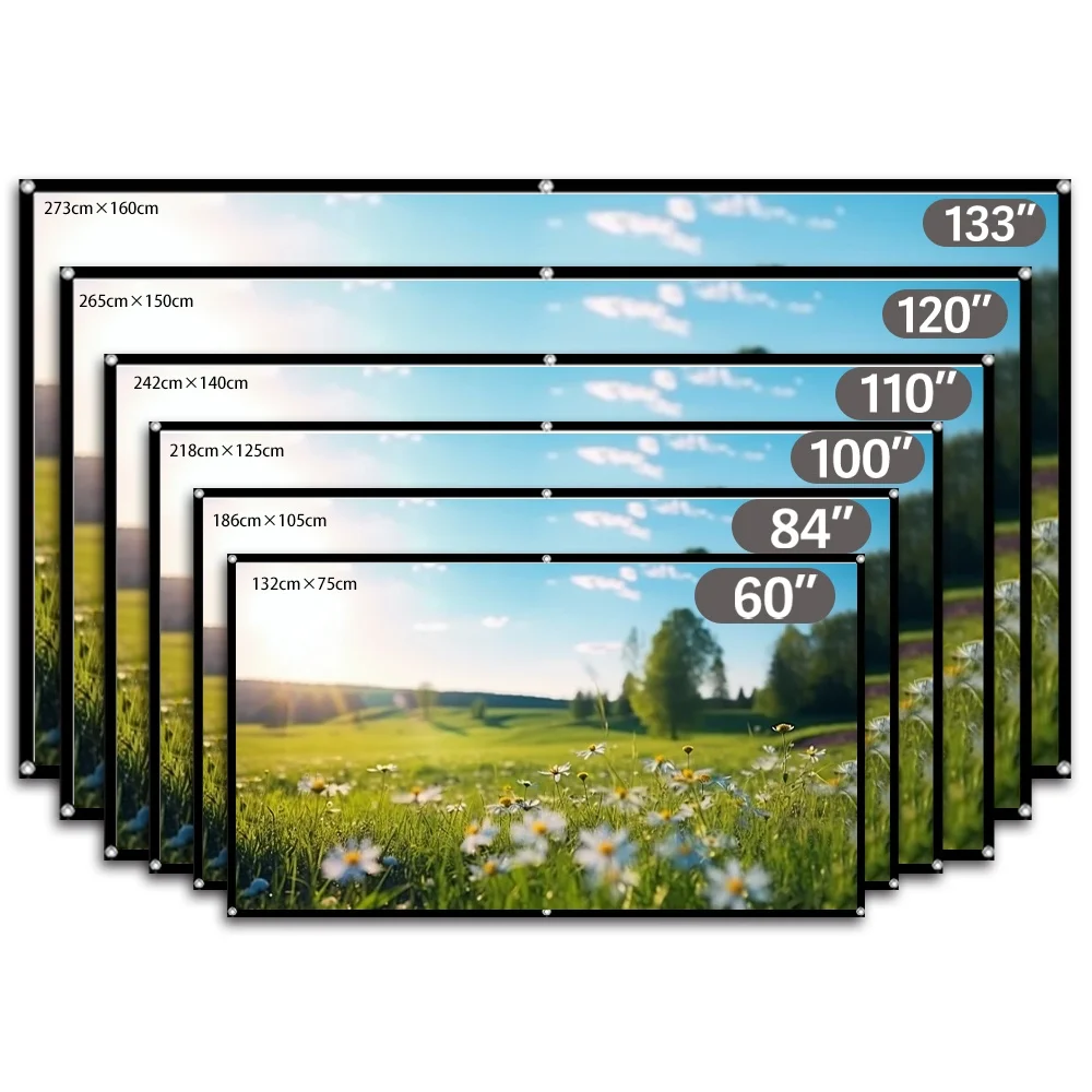 100-inch 16:9 black perforated projection screen, foldable and wrinkle-resistant, washable and portable