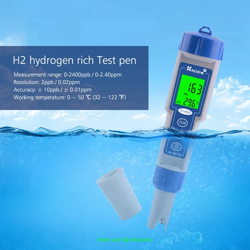 Imagem -02 - Analisador de Água do Detector de Temperatura do Potencial Negativo Handheld da Pena do Medidor 02400ppb 0-2.40ppm Rico em Hidrogênio de Ct8023 h2