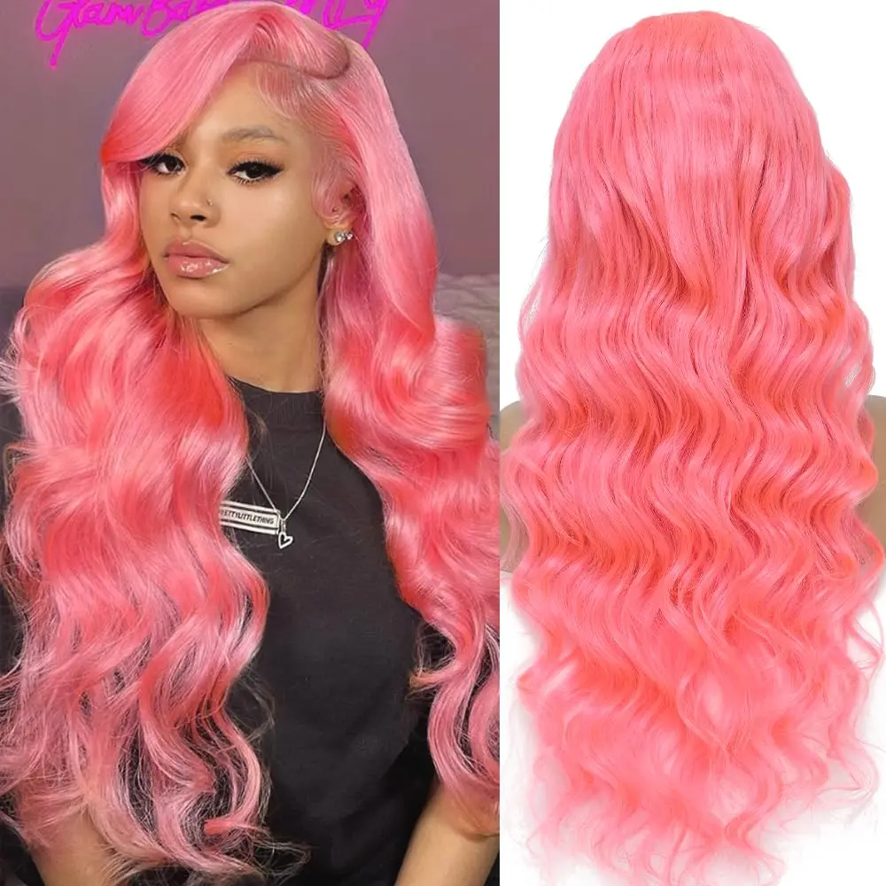 Pink 13x6 Hd Lace Frontal Wig Human Hair Body Wave 13x4 Lace Front Wig Pre Plucked 180% Density Rose Pink Human Hair Wigs