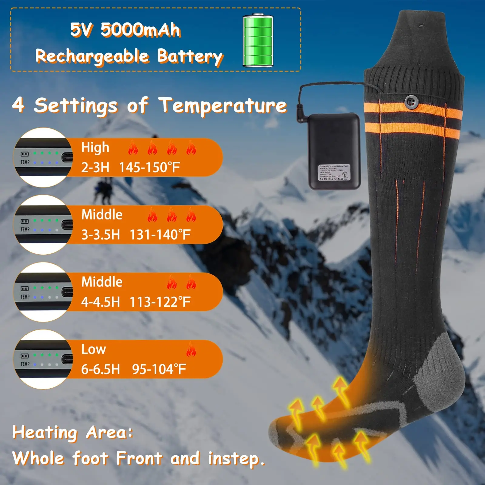 Meias térmicas elétricas para homens e mulheres, Meia de bateria para pés frios, Camping, Inverno Footwarmers